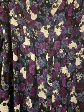 torrid Skull Black Dress/swim Cover Up with Purple, Blue & Cream Floral Print
